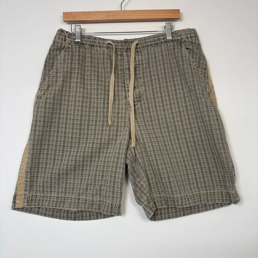 Vintge American Eagle Mens Plaid Shorts Sz33 Khaki Drawstring Cotton Durable